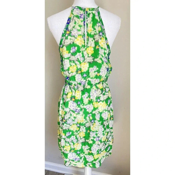 Rebecca Taylor 100% Silk Dress Sleeveless Green Purple Yellow Size 6 - Picture 3 of 6